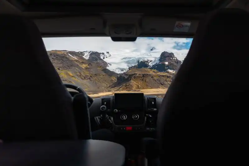 Glacier view from motorhome Iceland